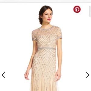 Adrianna Papell Cap Sleeve Beaded Gown
